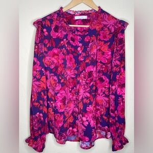 ADYSON PARKER: Floral Ruffle Peasant Blouse, Size XL (16-18)